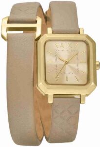 Armani Exchange zegarek dla kobiet, kwarcowy mechanizm z trzema wskazówkami i koperta o średnicy 27 mm ze skórzanym paskiem