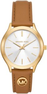 Michael Kors damski zegarek Slim Runway, 38 mm, kwarcowy mechanizm z trzema wskazówkami i skórzanym paskiem