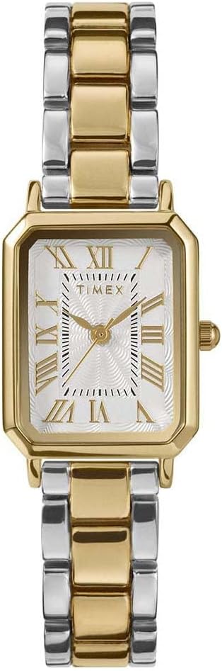 Timex Zegarek Damski Trend 21 mm, Dwukolorowy Pasek ze Stopu, Biała Tarcza, Dwukolorowa Obudowa TW2Y01300