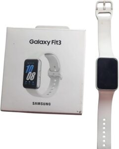 Samsung Galaxy Fit3 (srebrny), wyświetlacz AMOLED 40 mm z aluminiową obudową, pełne monitorowanie sprawności i zdrowia, akumulator do 13 dni z szybkim ładowaniem, 5 ATM i klasyfikacją