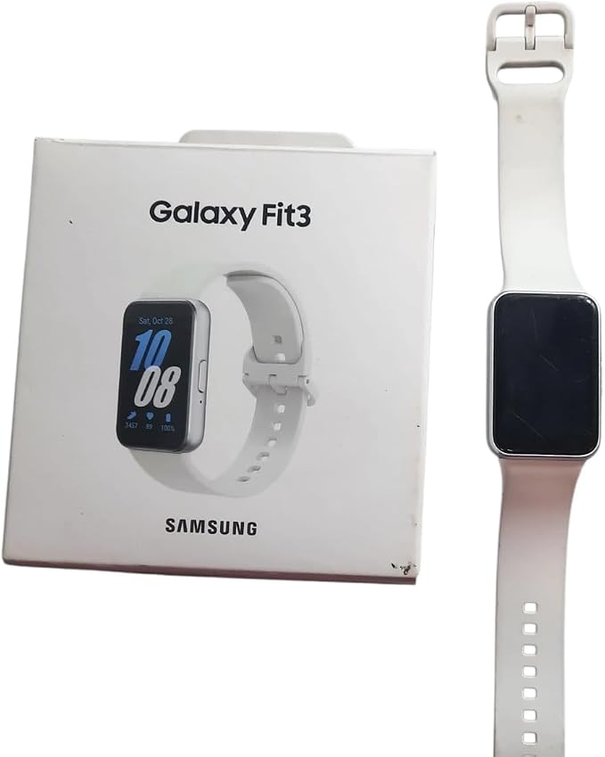 Samsung Galaxy Fit3 (srebrny), wyświetlacz AMOLED 40 mm z aluminiową obudową, pełne monitorowanie sprawności i zdrowia, akumulator do 13 dni z szybkim ładowaniem, 5 ATM i klasyfikacją