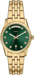 Fossil Scarlette ES5460 damski zegarek ze stali nierdzewnej w złotym odcieniu, 34 mm