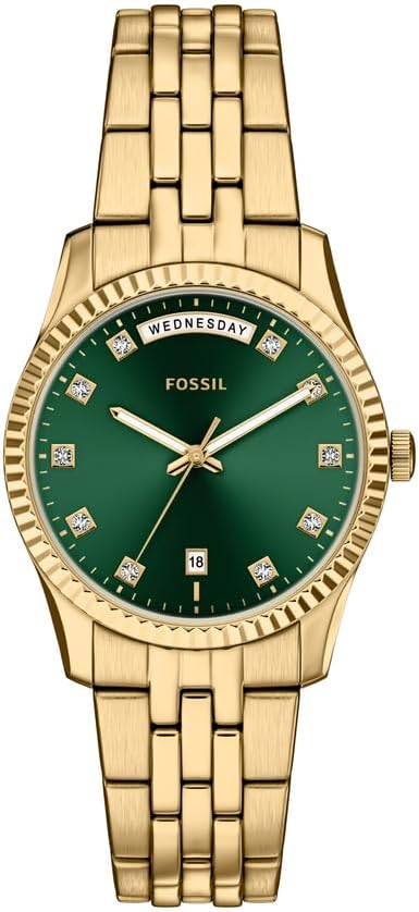 Fossil Scarlette ES5460 damski zegarek ze stali nierdzewnej w złotym odcieniu, 34 mm