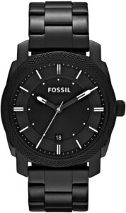 Fossil męski zegarek Machine, kwarcowy mechanizm z trzema wskazówkami i datownikiem, pasek ze stali szlachetnej lub skóry