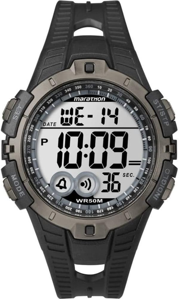 Timex Marathon Męski zegarek, 46 mm, cyfrowy, czarny pasek z żywicy T5K802