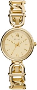 Fossil damski zegarek Carlie, złoty kwarcowy mechanizm z trzema wskazówkami i paskiem ze stali szlachetnej
