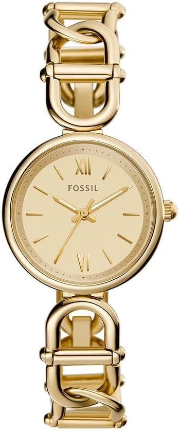 Fossil damski zegarek Carlie, złoty kwarcowy mechanizm z trzema wskazówkami i paskiem ze stali szlachetnej