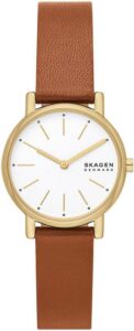 Skagen Signatur Lille Zegarek dla kobiet, złoty, kwarcowy, dwukierunkowy mechanizm z paskiem ze stali nierdzewnej lub skóry