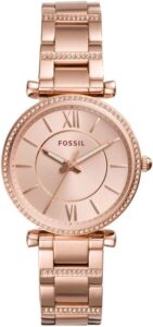 Fossil Carlie Zegarek damski, mechanizm kwarcowy z paskiem ze stali nierdzewnej lub skóry