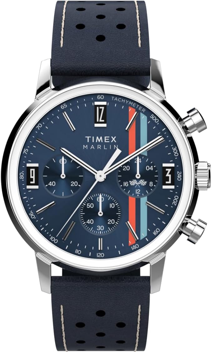 Timex Męski zegarek kwarcowy z chronografem ze skórzanym paskiem Marlin