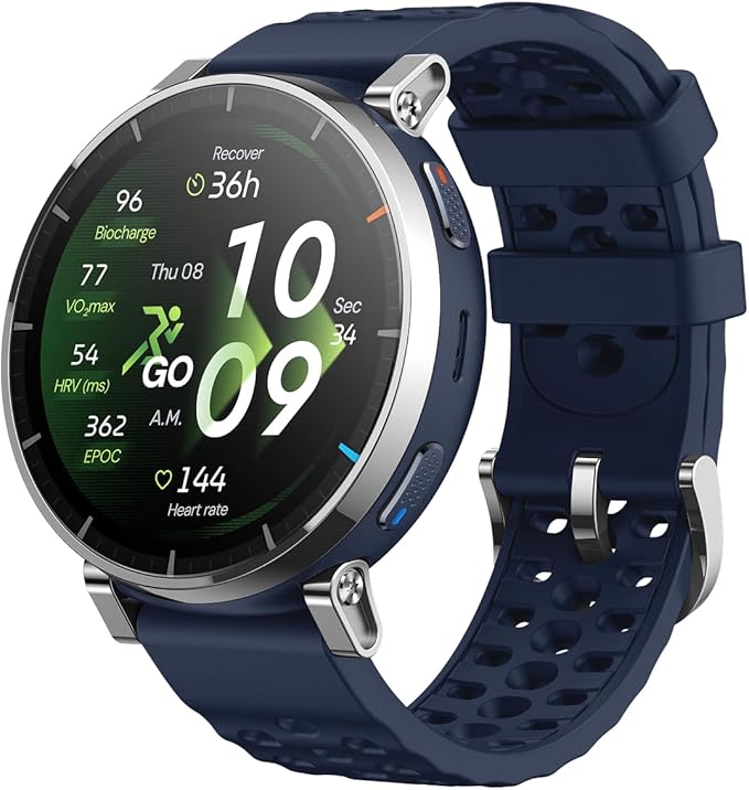 Amazfit Active 3 Premium 45mm GPS Smartwatch do biegania, AMOLED 1,32” szkło szafirowe, Bateria do 12 dni, 4GB, NFC, Mapy offline, 170+ trybów, 5 ATM, Pulsometr i tracker fitness dla Android i iPhone