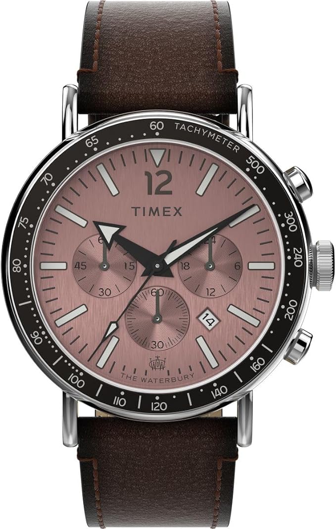 Timex Męski zegarek kwarcowy z chronografem ze skórzanym paskiem Standard Chrono