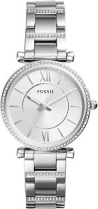 Fossil CARLIE ES4341 Zegarek Damski Kwarcowy, Ø 35 mm, Srebrny