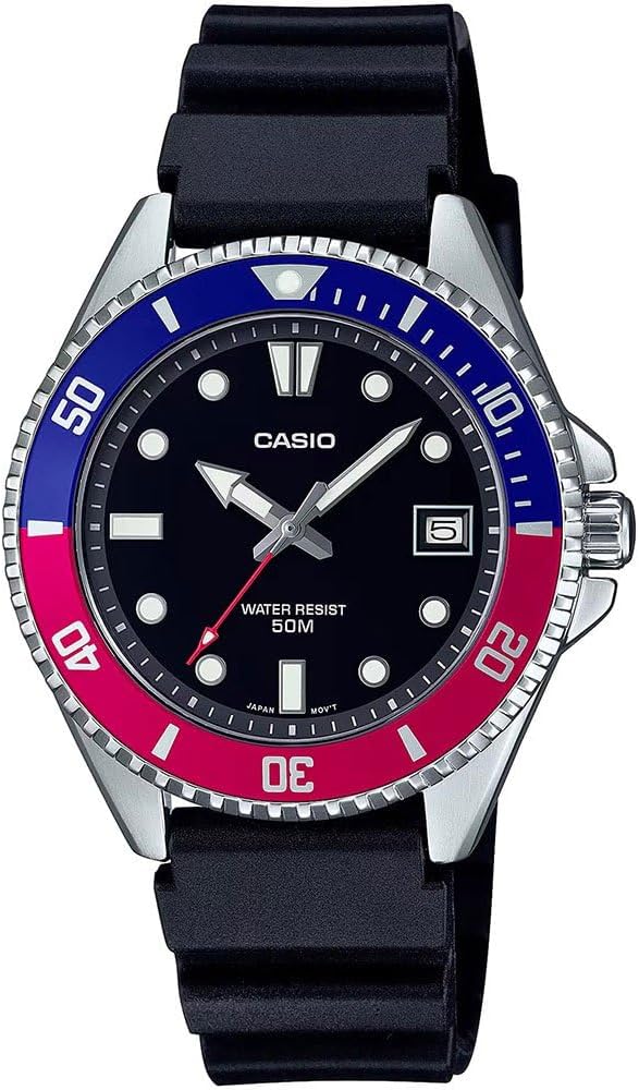 Casio MDV10-1A2V zegarek sportowy unisex z gumowym paskiem i czarną tarczą 38 mm, czarny, sportowy zegarek sportowy