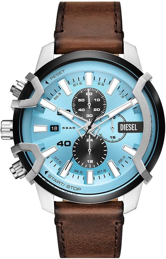 Diesel męski zegarek Griffed, kwarcowy mechanizm chronografu ze skórzanym paskiem