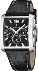 Festina Analogowy zegarek męski ze skórzanym paskiem - mechanizm kwarcowy - chronograf - szkło mineralne o wysokiej wytrzymałości - wodoodporny 5 ATM - elegancki F20636 na placu