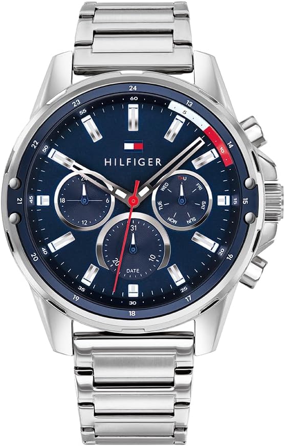 Tommy Hilfiger Analogowy, wielofunkcyjny zegarek kwarcowy dla mężczyzn, z bransoletą ze stali nierdzewnej lub paskiem silikonowym