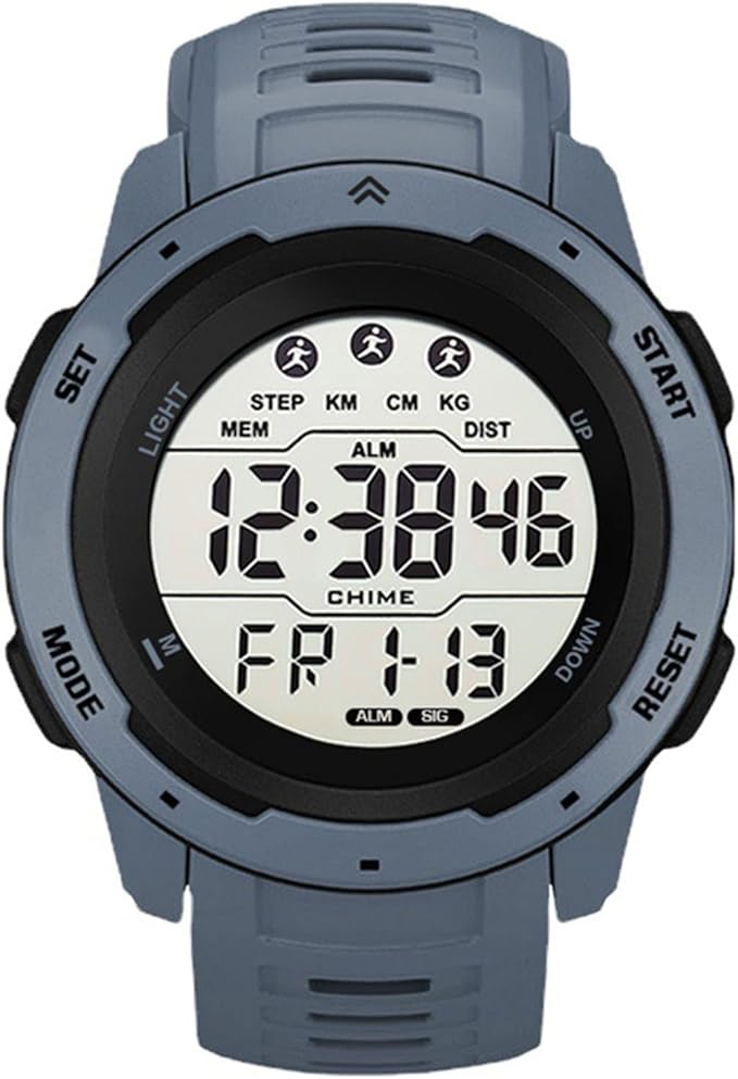 Męski Cyfrowy Zegarek Sportowy - Cyfrowy Elektroniczny 50m Wodoodporny Zegarek Sportowy do Biegania dla Mężczyzn z Podświetleniem, Alarmem, Datą, Pomiarem Czasu, Systemem 12/24 Godzin(Szary)