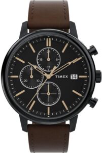 Timex Chicago Tw2W13200 Zegarek Męski, 45 mm, Brązowy Skórzany Pasek i Czarna Tarcza
