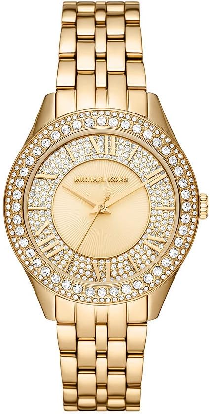 Michael Kors damski zegarek Harlowe, kwarcowy mechanizm z trzema wskazówkami, pasek ze stali szlachetnej lub skóry