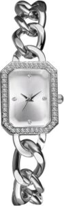 JewelryWe Zegarki damskie, analogowe, kwarcowe, luksusowe, eleganckie, datownik, kalendarz, 30 m, wodoszczelny, stras, prostokątny, ze stali nierdzewnej, biznesowy, z narzędziami do zegarka