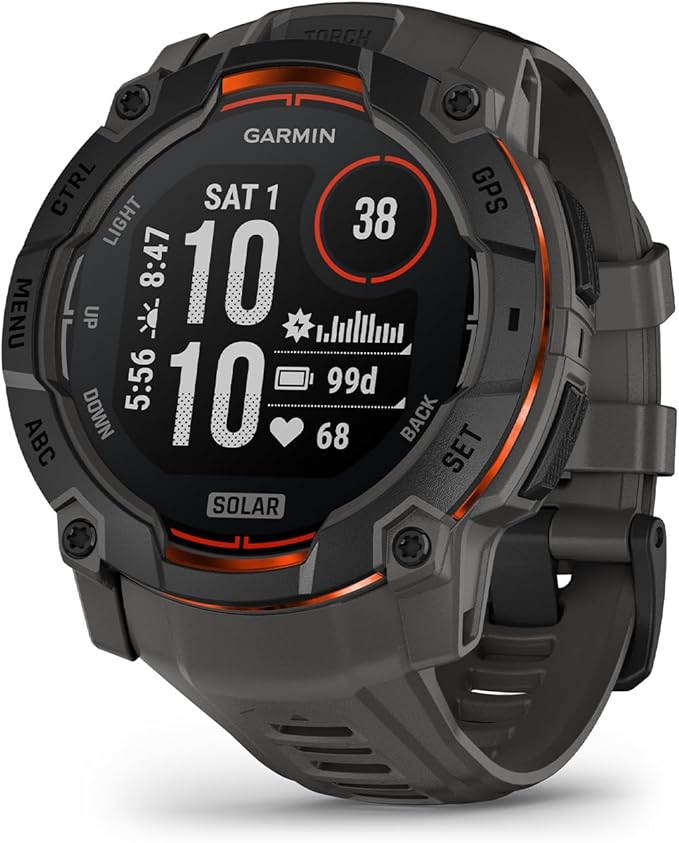 Instinct 3 GPS 50mm Smartwatch, Solar, Black Bezel | 1.1 wyświetlacz Mip, ładowanie słoneczne, wbudowana latarka LED, wzmocniona metalową ramką, 10 atm
