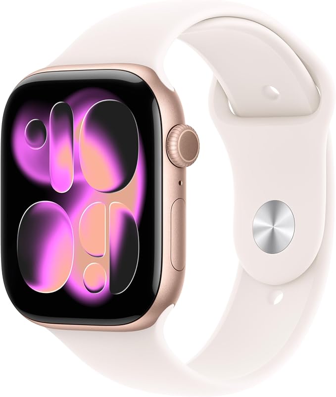 Apple Watch Series 11 GPS + Cellular 42 mm Smartwatch, koperta z aluminium kolor różowe złoto, Pasek sportowy kolor łagodny róż - S/M. Wynik snu, monitor fitness, monitorowanie stanu zdrowia