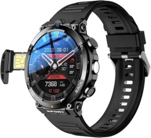 Męski smartwatch z funkcją połączeń, wodoodporność IP68, obsługa karty SIM 4G, okrągły ekran do fitnessu i codziennego użytku