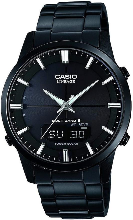 Casio męski zegarek na rękę, solarny i radiowy, szkło szafirowe, masywna obudowa ze stali nierdzewnej i bransoletka