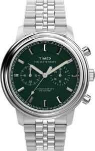 Timex Waterbury Metropolitan Chronograph Tw2Y23600 Zegarek Męski, 41 mm, Bransoleta ze Stali Nierdzewnej i Zielona Tarcza
