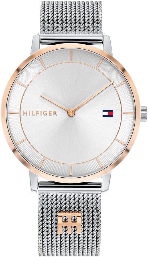 Tommy Hilfiger Analogowy zegarek kwarcowy dla kobiet, z bransoletą z siatki ze stali nierdzewnej, dostępny w kolorze srebrnym, złotym, różowozłotym lub granatowym