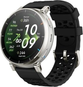 Amazfit Active 3 Premium 45mm GPS Smartwatch do biegania, AMOLED 1,32” szkło szafirowe, Bateria do 12 dni, 4GB, NFC, Mapy offline, 170+ trybów, 5 ATM, Pulsometr i tracker fitness dla Android i iPhone