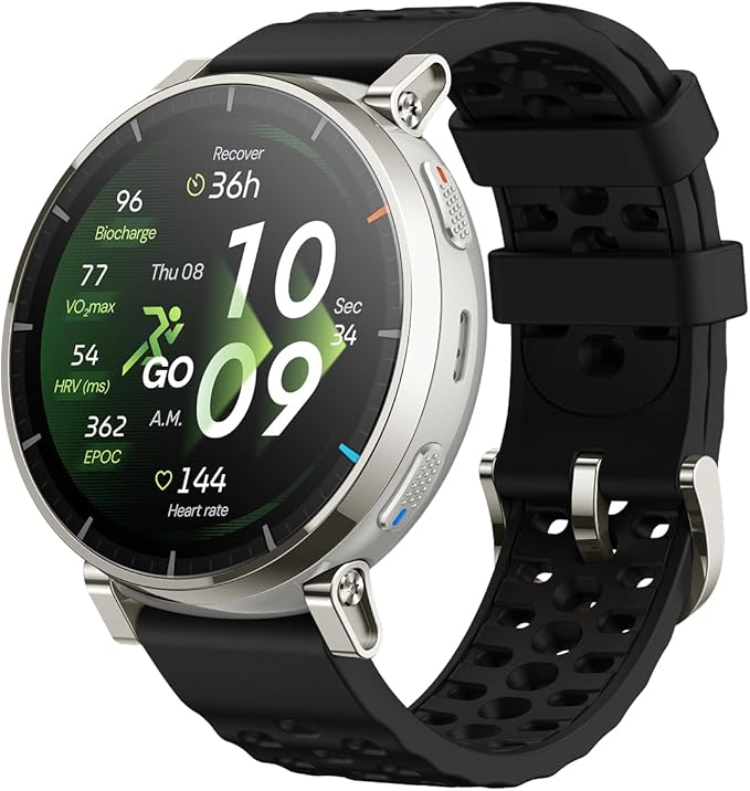 Amazfit Active 3 Premium 45mm GPS Smartwatch do biegania, AMOLED 1,32” szkło szafirowe, Bateria do 12 dni, 4GB, NFC, Mapy offline, 170+ trybów, 5 ATM, Pulsometr i tracker fitness dla Android i iPhone
