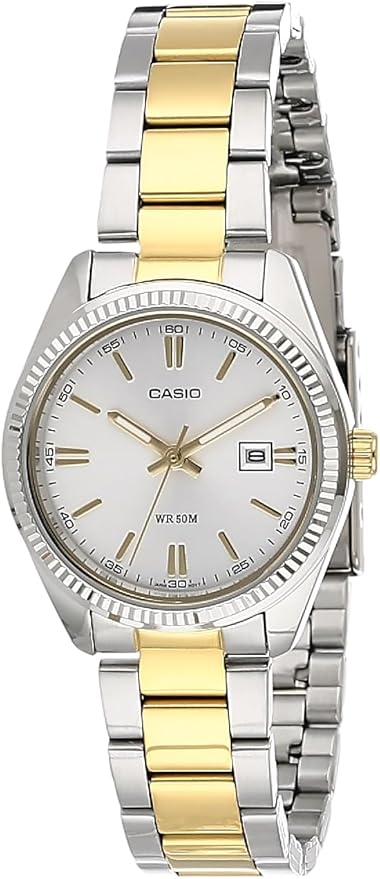 Casio Damski zegarek na rękę klasyczny analogowy kwarcowy stal szlachetna powlekana LTP-1302SG-7A, srebro, bransoletka