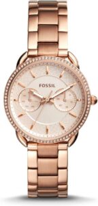 Fossil Damski analogowy zegarek kwarcowy z paskiem ze stali nierdzewnej, Różowe złoto, Jeden rozmiar, Bransoletka