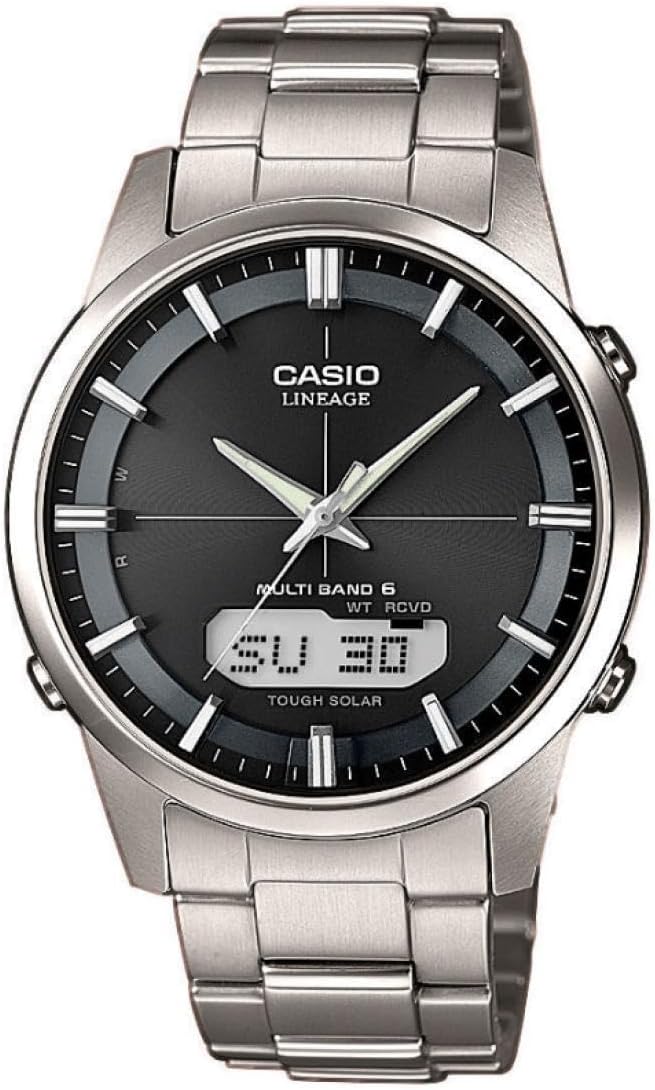 Casio Męski zegarek na rękę z energią słoneczną i radiową i tytanową bransoletką