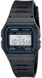 CASIO F91W-1 zegarek sportowy na co dzień, Czarny, pasek