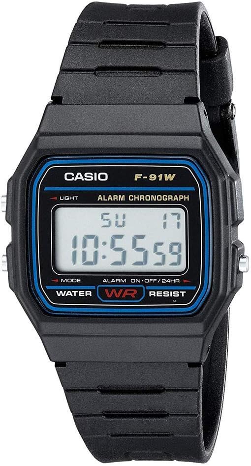 CASIO F91W-1 zegarek sportowy na co dzień, Czarny, pasek