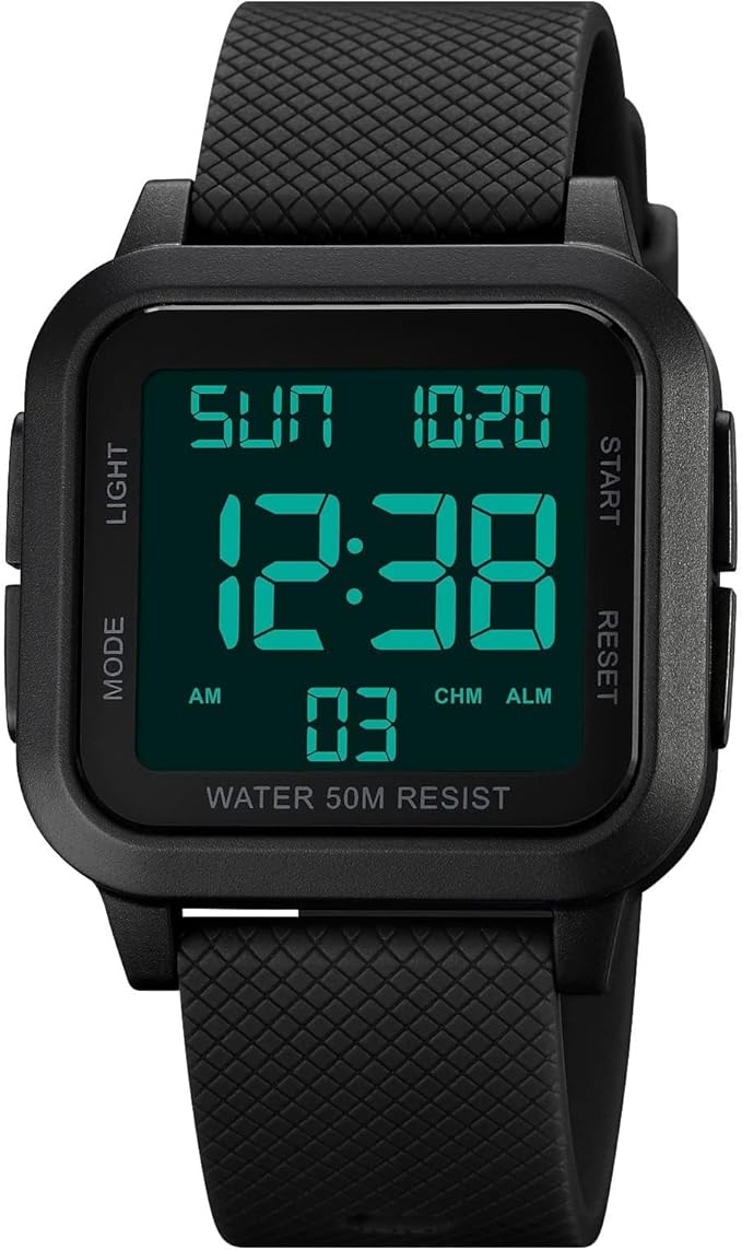 Forrader Męskie sportowe zegarki cyfrowe, wodoodporny, outdoorowy zegarek sportowy z podświetleniem LED, alarm, minutnik, podwójny czas, stoper, zegarki na rękę 12/24H dla mężczyzn, kobiet,