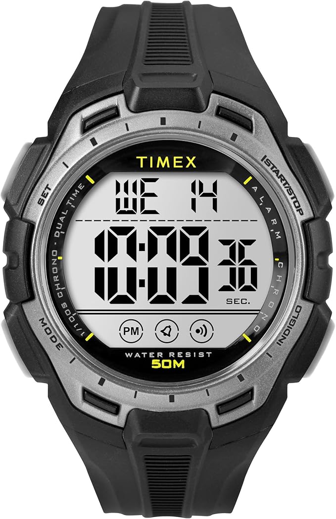 Timex Sport zegarek męski 43 mm – czarny pasek z żywicy, tarcza cyfrowa, koperta w kolorze czarnym, TW5M63600