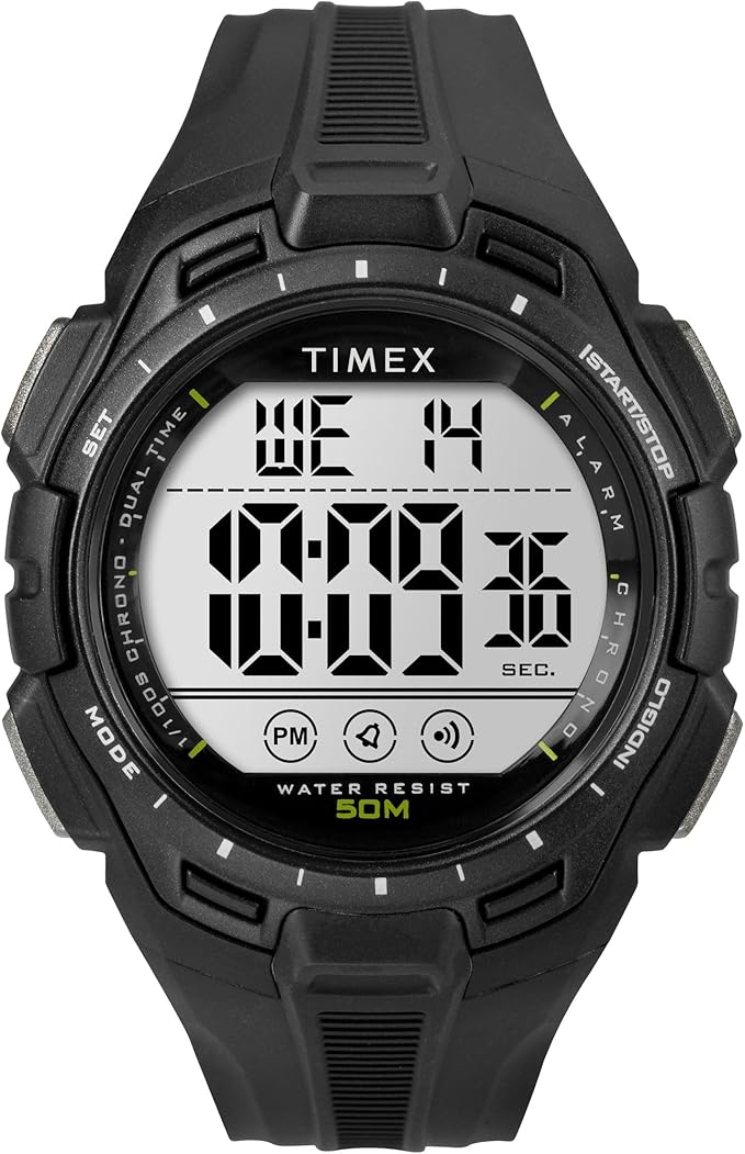 Timex Sport zegarek męski 43 mm – czarny pasek z żywicy, tarcza cyfrowa, koperta w kolorze czarnym, TW5M61700
