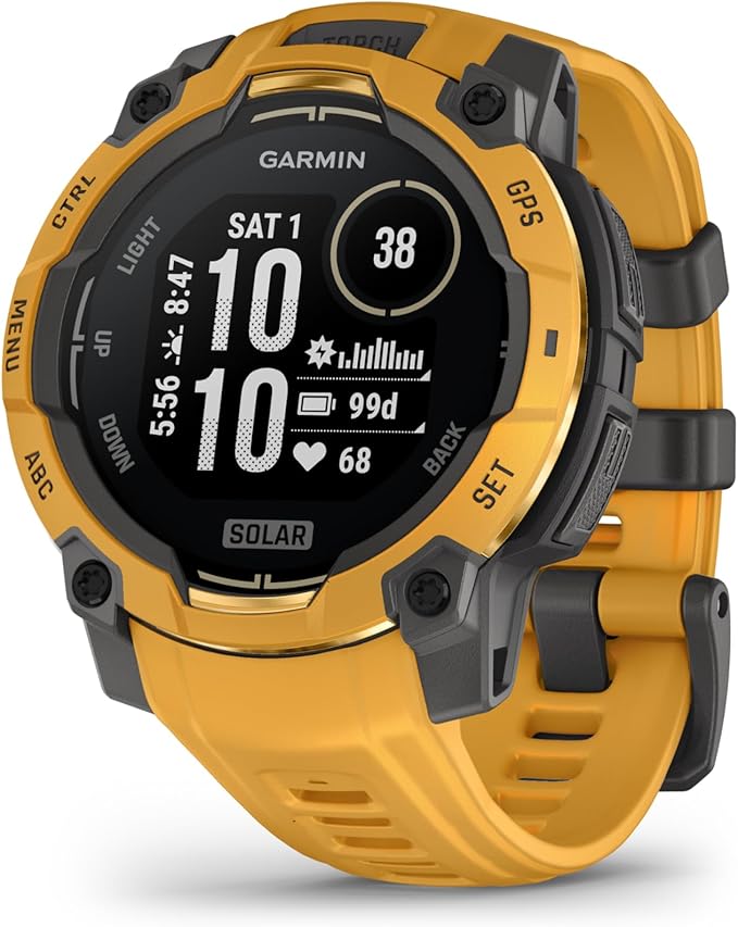 Garmin Instinct 3 SOLAR Wytrzymały Smartwatch GPS, 45 mm, Wbudowane Aplikacje Sportowe i Zdrowotne, Latarka LED, 10ATM, Sunburst