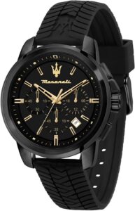 Maserati Zegarek męski, kolekcja Successo, ze stali nierdzewnej, silikonu, z silikonową bransoletką - R8871621011, czarny, Pasek