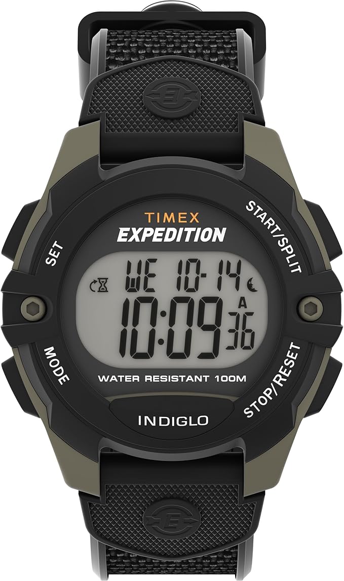 Timex Expedition zegarek męski 41 mm – czarny dwuczęściowy pasek z żywicy, tarcza cyfrowa, koperta w kolorze zielonym, TW4B28500