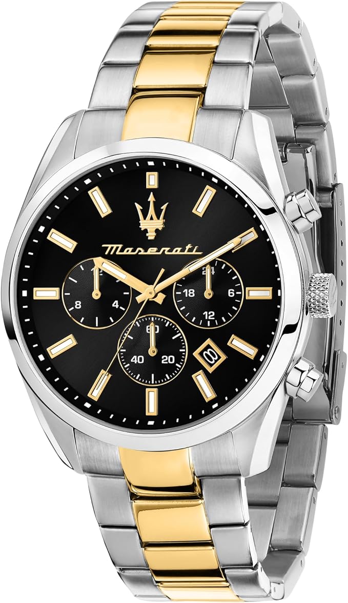 Maserati Zegarek z limitowanej edycji męski, wielofunkcyjny, analogowy, stalowy pasek, kolekcja atrakcji - R8853151019, Złoto, Srebrny, 43.00, bransoletka