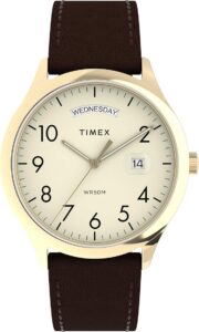 Timex Easy Reader Zegarek męski 40 mm – brązowy skórzany pasek kremowa tarcza koperta w kolorze złotym TW2W68400