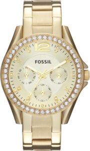 Fossil Riley Zegarek dla kobiet, chronograf z paskiem ze stali nierdzewnej lub skóry