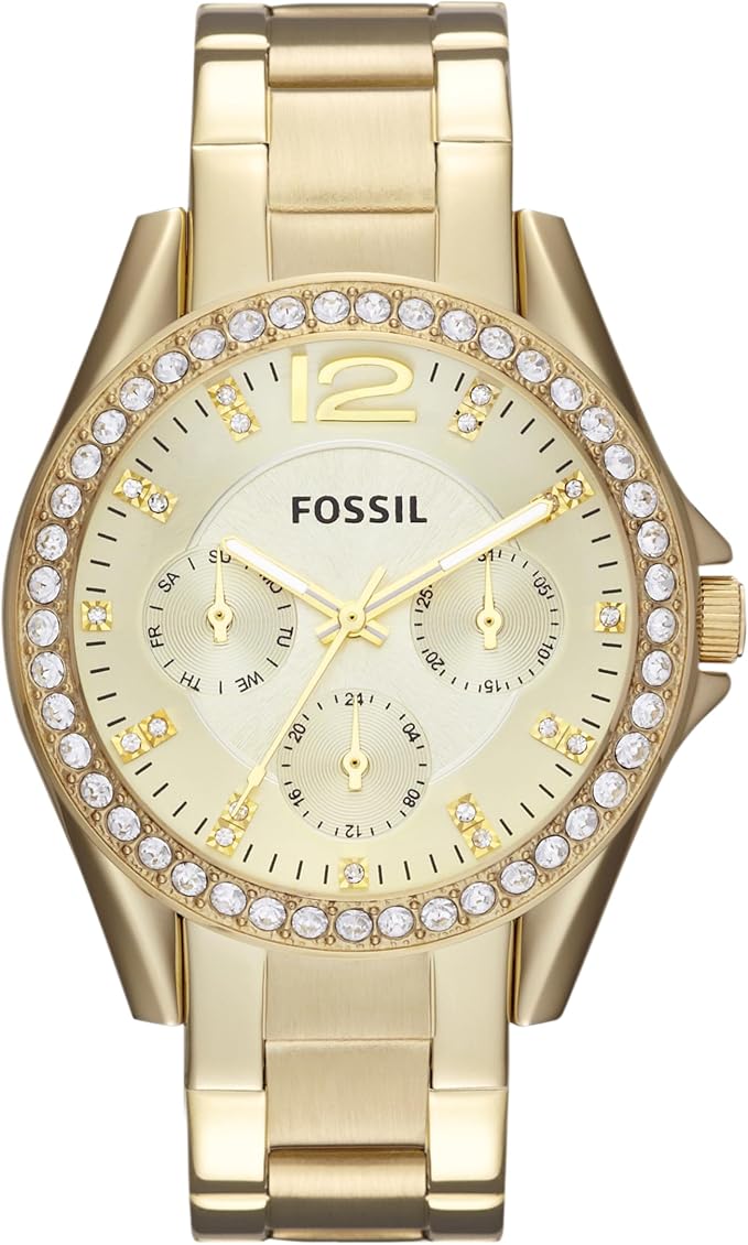 Fossil Riley Zegarek dla kobiet, chronograf z paskiem ze stali nierdzewnej lub skóry