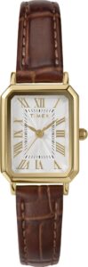 Timex Zegarek Damski Trend 21 mm, Brązowy Skórzany Pasek, Biała Tarcza, Złota Obudowa TW2Y00900