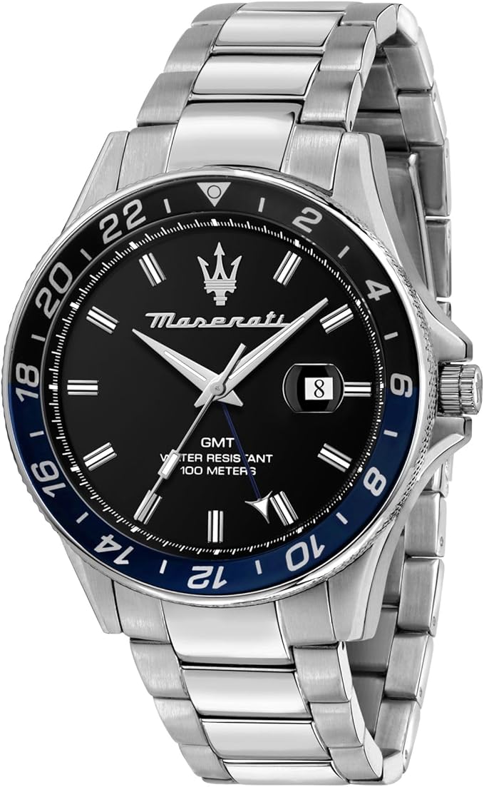 Maserati Zegarek męski, czas, data, analogowy, koperta 44 mm, limitowana edycja kolekcja SFIDA - R8853140011, Srebrny, 44, Bransoletka